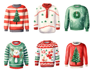 Watercolor ugly png sweater  cliparts  on transparent background