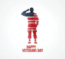 Saluting American Soldier on Veterans Day with Happy Veterans Day Text and American Flag Colors in Vector Style