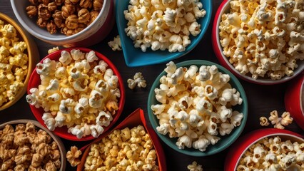 Fototapeta premium Popcorn snack pile from top view suitable for cinema