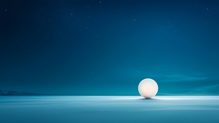 A serene landscape featuring a glowing orb against a tranquil blue backdrop, creating a peaceful and minimalist atmosphere.