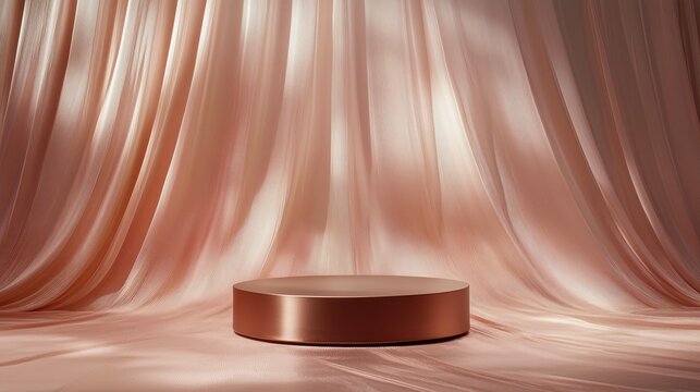 Rose gold premium podium with soft silky backdrop