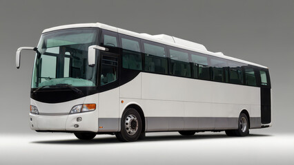 Modern white tour bus with large windows isolated.