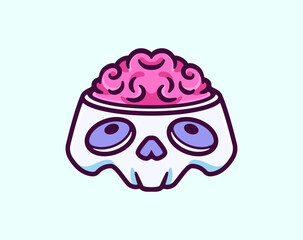 Skull with Open Brain Cartoon Character Mascot Vector Illustration