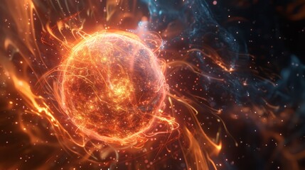 A glowing sphere of energy encapsulating the intense conditions within quarkgluon plasma.