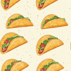 Vintage tacos pattern on vintage beige fabric background, seamless repeating pattern, textile print style, minimal, tacos dish design, seamless tacos pattern, home decor, textiles