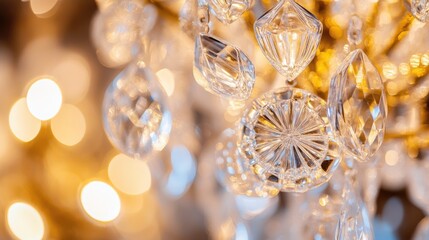 A close-up view of a crystal chandelier, its intricate facets reflecting light in stunning, shimmering patterns