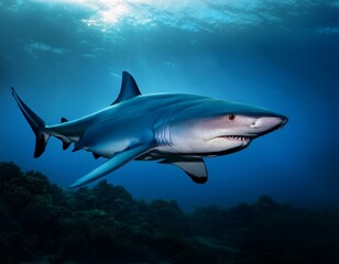 Obraz premium Tiburón blanco azul el mar, Realista