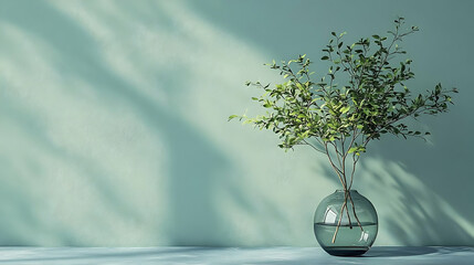 Simple Green Plant in a Glass Vase with Sunlight