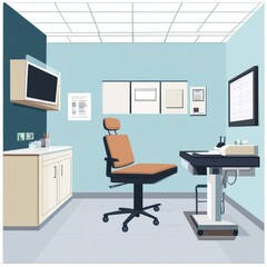 Fototapeta premium A medical examination room with a chair and table.