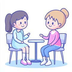 Two girls having a friendly chat.