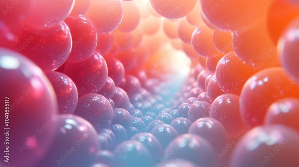 Aufkleber a stunning abstract scene showcases a tunnel formed by colorful spheres that create a flowing pathwa