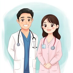 Fototapeta premium Smiling doctor and nurse in scrubs.