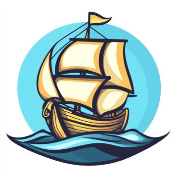 recommend clip art: A cartoon ship sails on a blue sea.