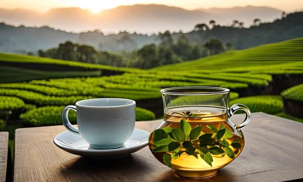 Cup of tea on a tea plantation.