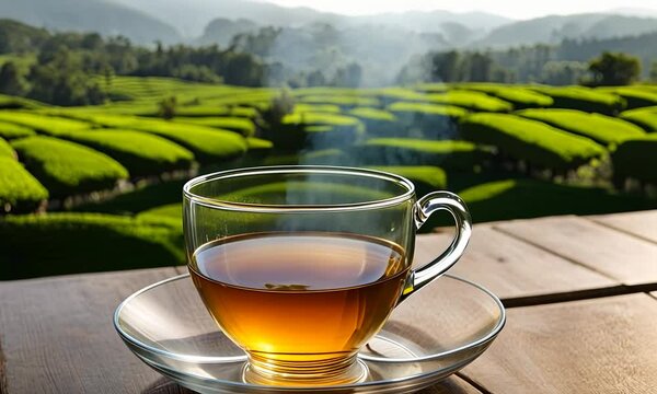 Cup of tea on a tea plantation.