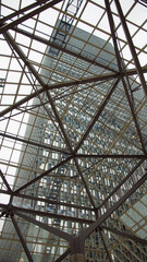 Skyscraper Reflections Through Glass Ceiling in Boston