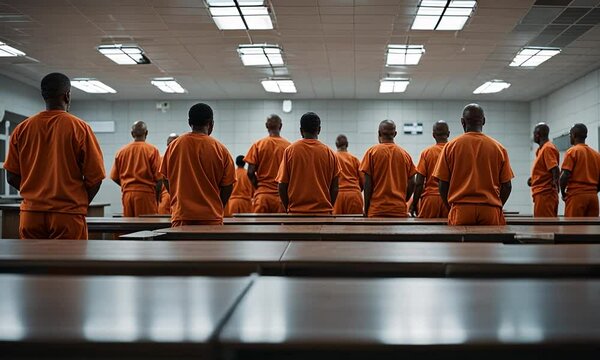 Prisoners in a classroom in prison.