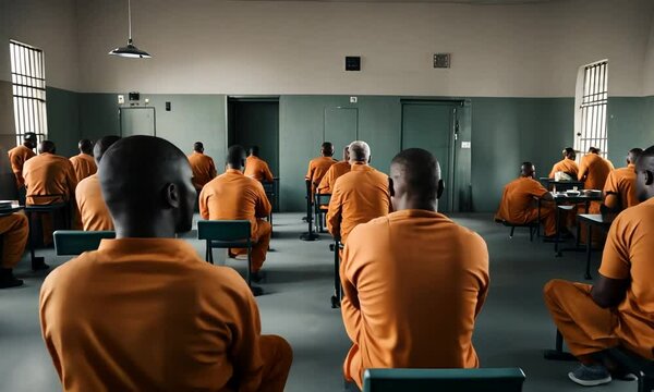 Prisoners in a classroom in prison.