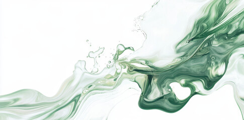 Abstract white, cream, and green liquid in the shape of an on a white background.