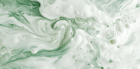 Naklejka premium Abstract white, cream, and green liquid in the shape of an on a white background.