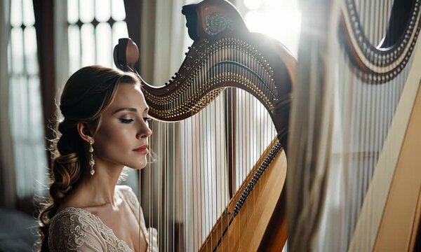 Woman playing the harp.