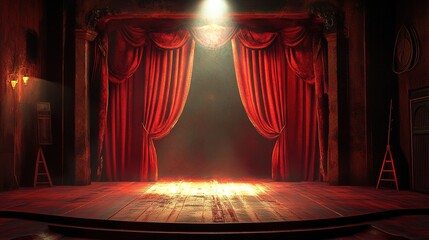 Dramatic Red Curtains on a Stage with Spotlight