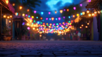 Obraz premium Vibrant Marketplace Festival Decor with Glowing Lights