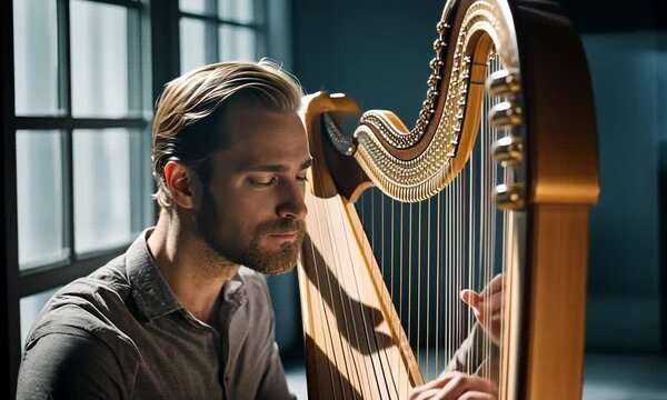 Man playing the harp.