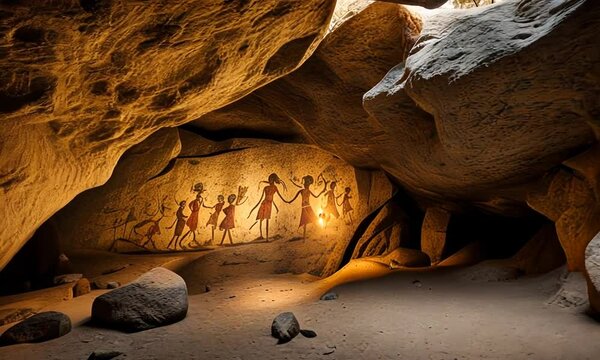 Cave paintings in a cave.