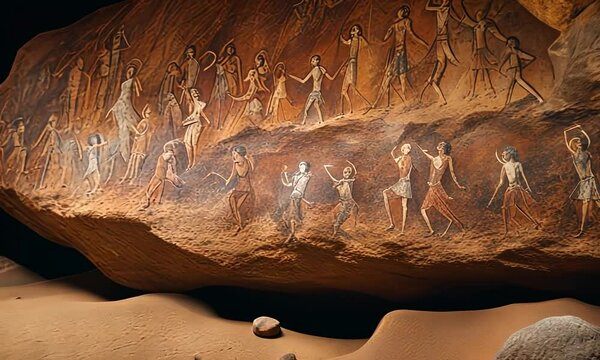Cave paintings in a cave.