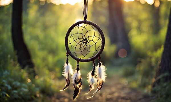 Dreamcatcher. Tribal amulet in the forest.