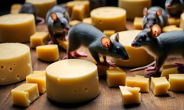 Mice eating cheese.
