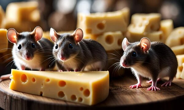 Mice eating cheese.