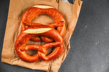 Bretzel fresh baked goods brezel tasty food dish delicious gourmet food background on the table...