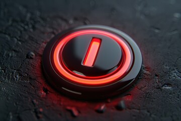 A close-up shot of a bright red button on a sleek black surface