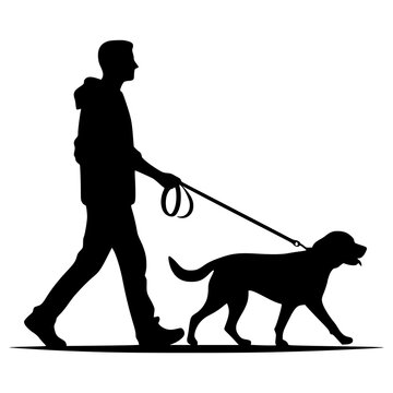 recommend clip art: Professional dog walking. A man walks with a pet. Vector illustration isolated on white background. Man Walking a Bloodhound Dog Silhouette Vector