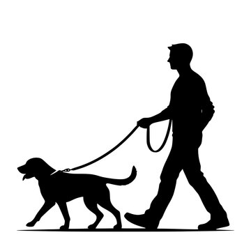 recommend clip art: Professional dog walking. A man walks with a pet. Vector illustration isolated on white background. Man Walking a Bloodhound Dog Silhouette Vector