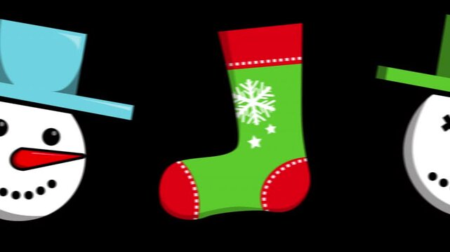 Seamless animation of illustration of icemen and socks with alpha channel