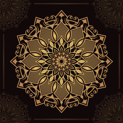 golden mandala ornament, round decorative design