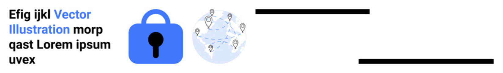 Blue lock icon and global network with security shield and location markers Ideal for, cybersecurity data protection network security online privacy and internet safety Landing page