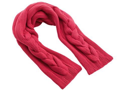 a red scarf with a braided pattern