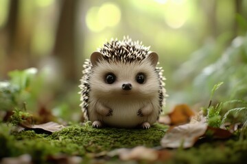 Obraz premium A small hedge sitting on top of a lush green forest, suitable for environmental or nature-themed designs