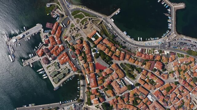 Aerial footage of the ancient city of Nesebar Bulgaria
