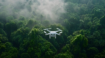 Drone Capturing Rainforest Canopy and Wildlife for Environmental Conservation