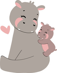 Discover adorable hand-drawn illustrations of a hippo parent and baby, ideal for family-themed designs, children's products, and nursery art. Warm, heartwarming moments full of love and affection
