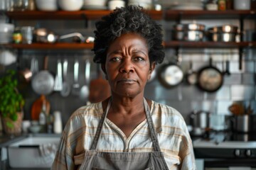 Fototapeta premium Portrait of a middle aged black woman in a zero waste kitchen