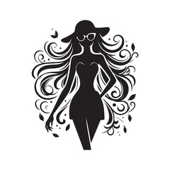 Black Color Fashion Girl silhouette design Vector Illustration, Solid White Background 18.eps