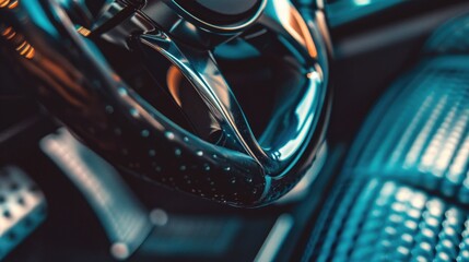 A close-up shot of a car's steering wheel