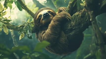 Obraz premium Sloth Resting on Branch