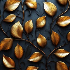 Gold floral embroidery design on black background, luxury decorative pattern